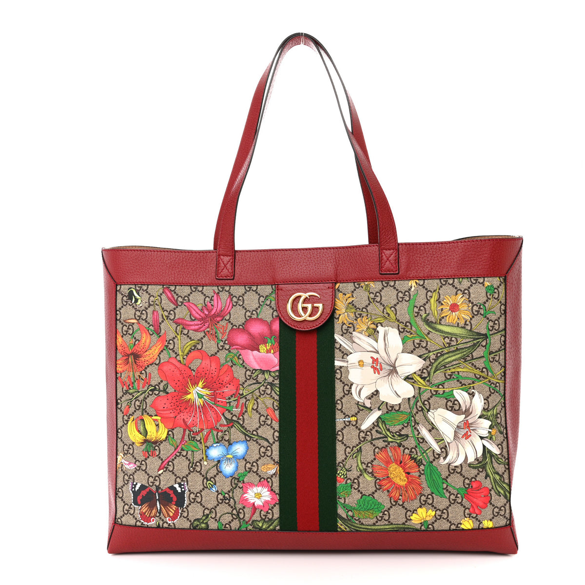 Gucci GG Supreme Monogram Flora Web Large Ophidia Tote Red 3 of 13