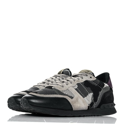 Valentino Garavani Mesh Fabric Suede Camouflage Mens Rockrunner Sneakers 42 Grigio Anthracite Black 3 of 9