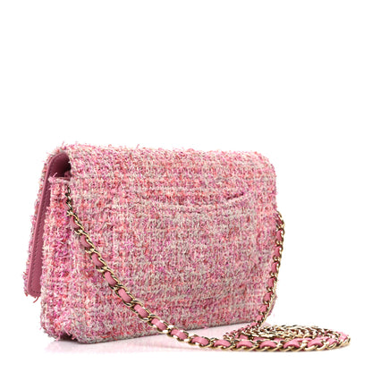 Chanel Tweed Quilted Wallet On Chain WOC Pink 2 of 10