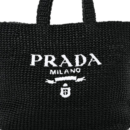 Prada Yarn Raffia Effect Crochet Large Logo Tote Black 7 of 10