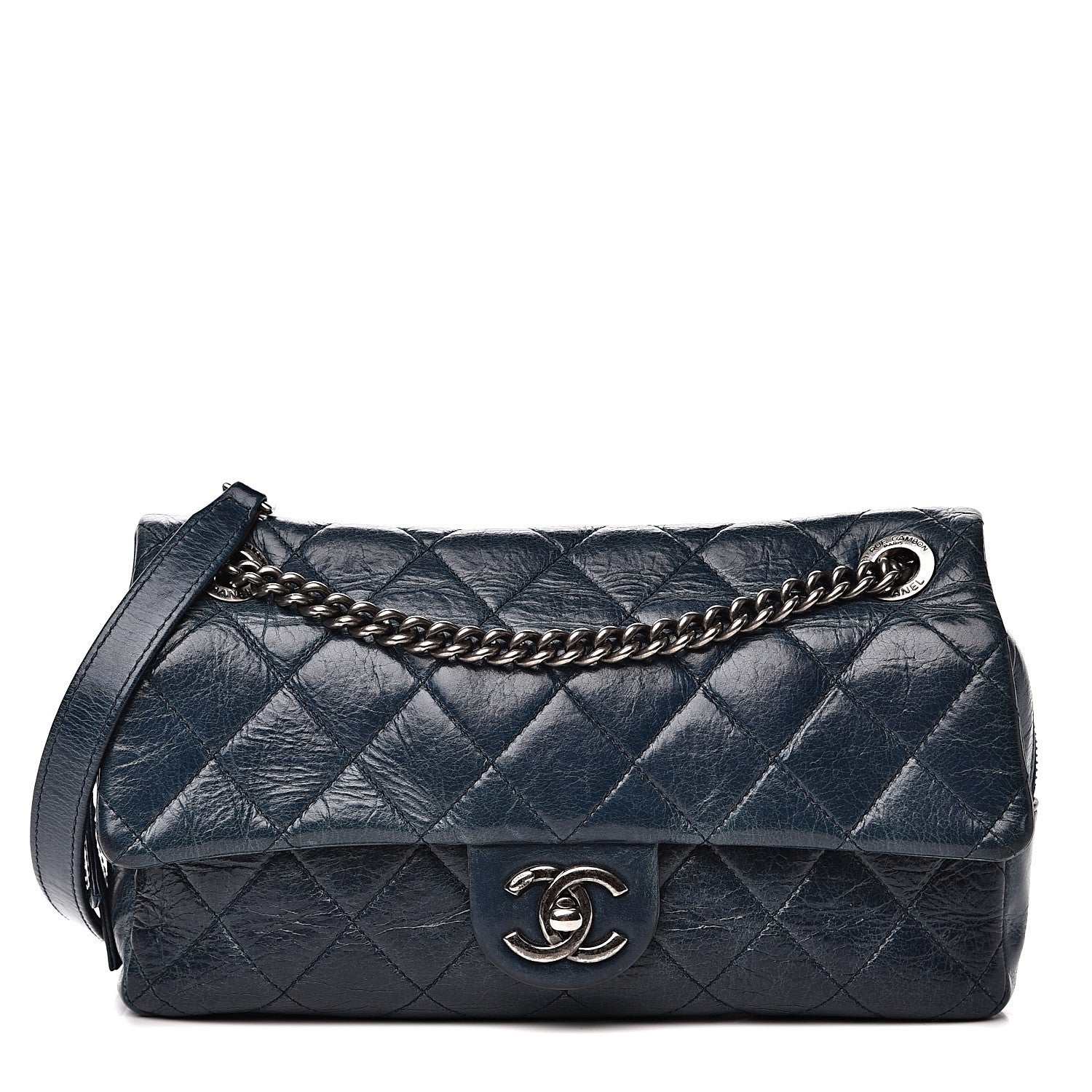 Chanel Glazed Calfskin Quilted Medium Duo Color Flap Blue 1 of 12