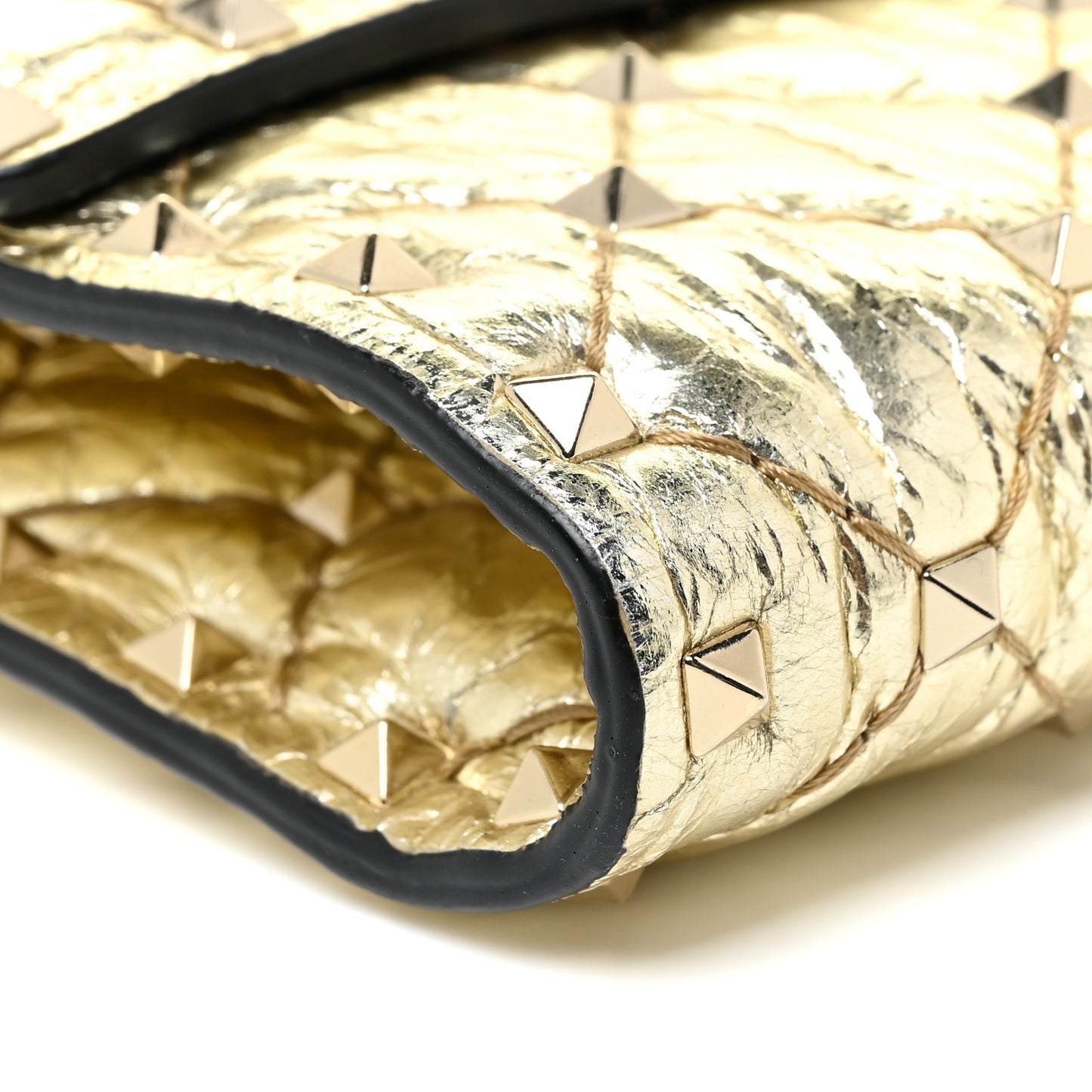 Metallic Wrinkled Lambskin Rockstud Spike Wallet on Chain Mekong