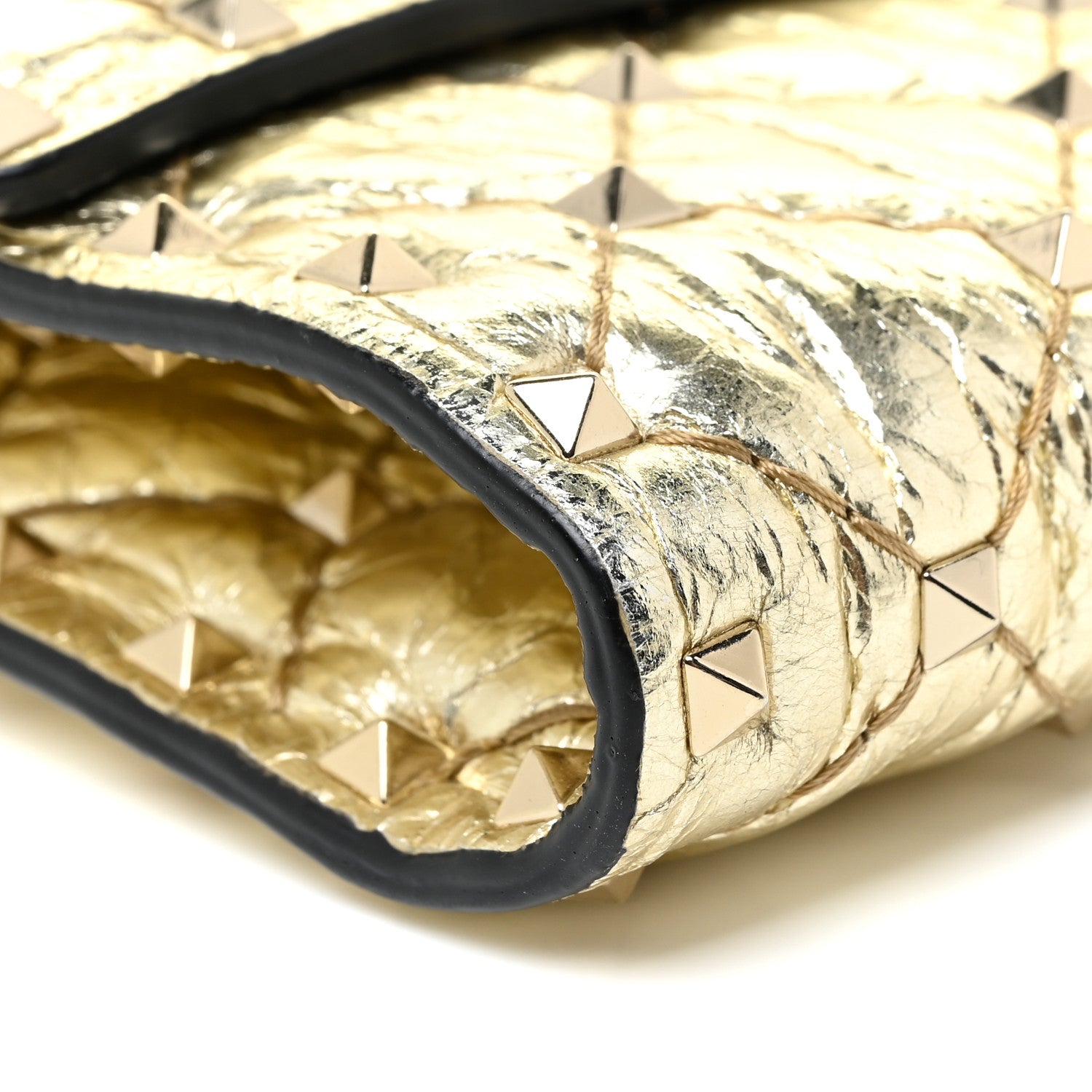 Valentino Garavani Metallic Wrinkled Lambskin Rockstud Spike Wallet on Chain Mekong 8 of 10