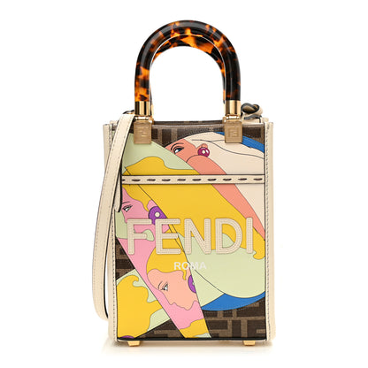 Fendi Glazed Fabric Vitello King Plexiglass FF 1974 Logo Hairdo Girls Inlay Mini Fendi Sunshine Shopper Tote Mogano Panna Multicolor 1 of 9