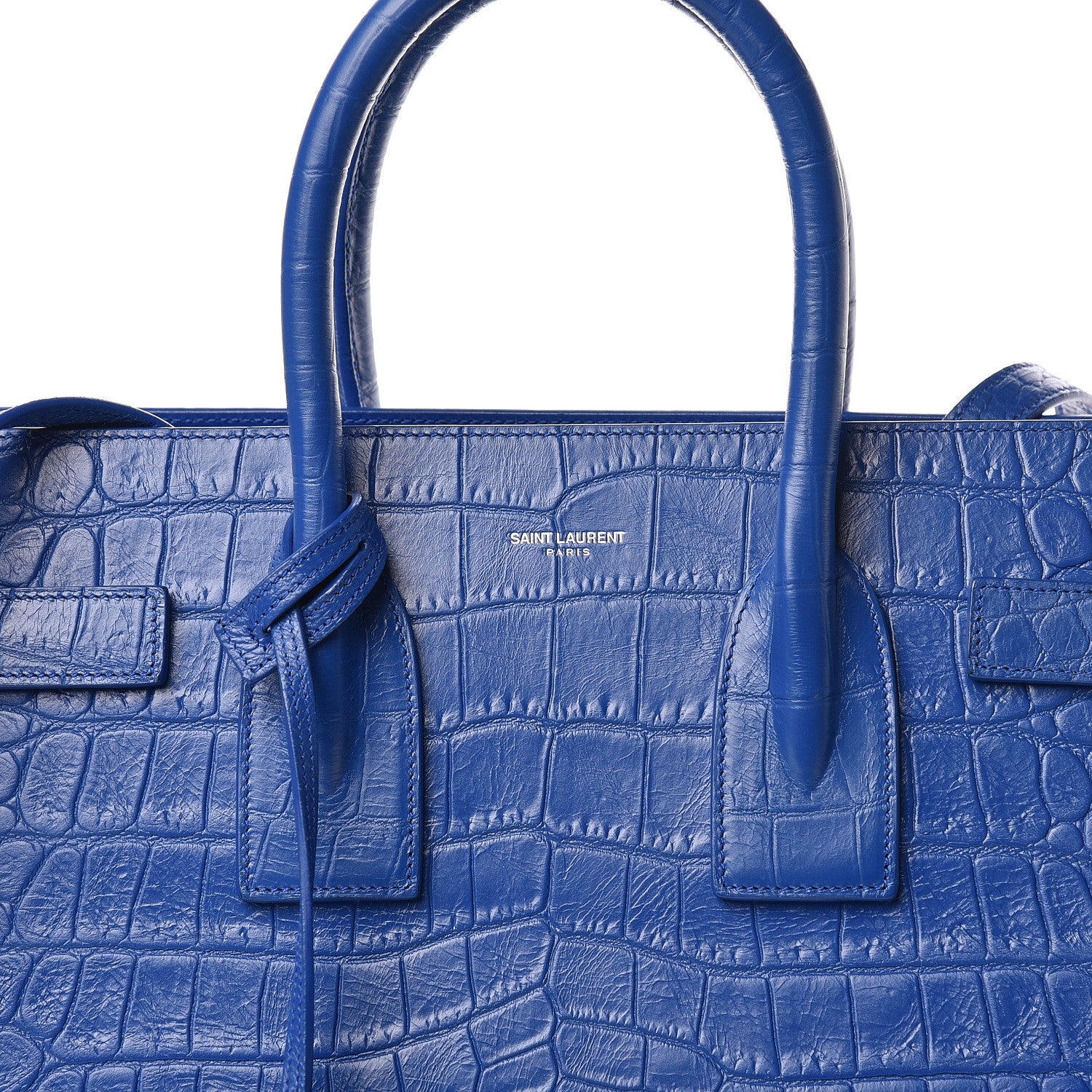 Saint Laurent Calfskin Crocodile Embossed Small Sac De Jour Royal Blue 12 of 12
