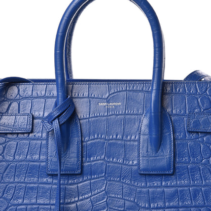 Saint Laurent Calfskin Crocodile Embossed Small Sac De Jour Royal Blue 12 of 12