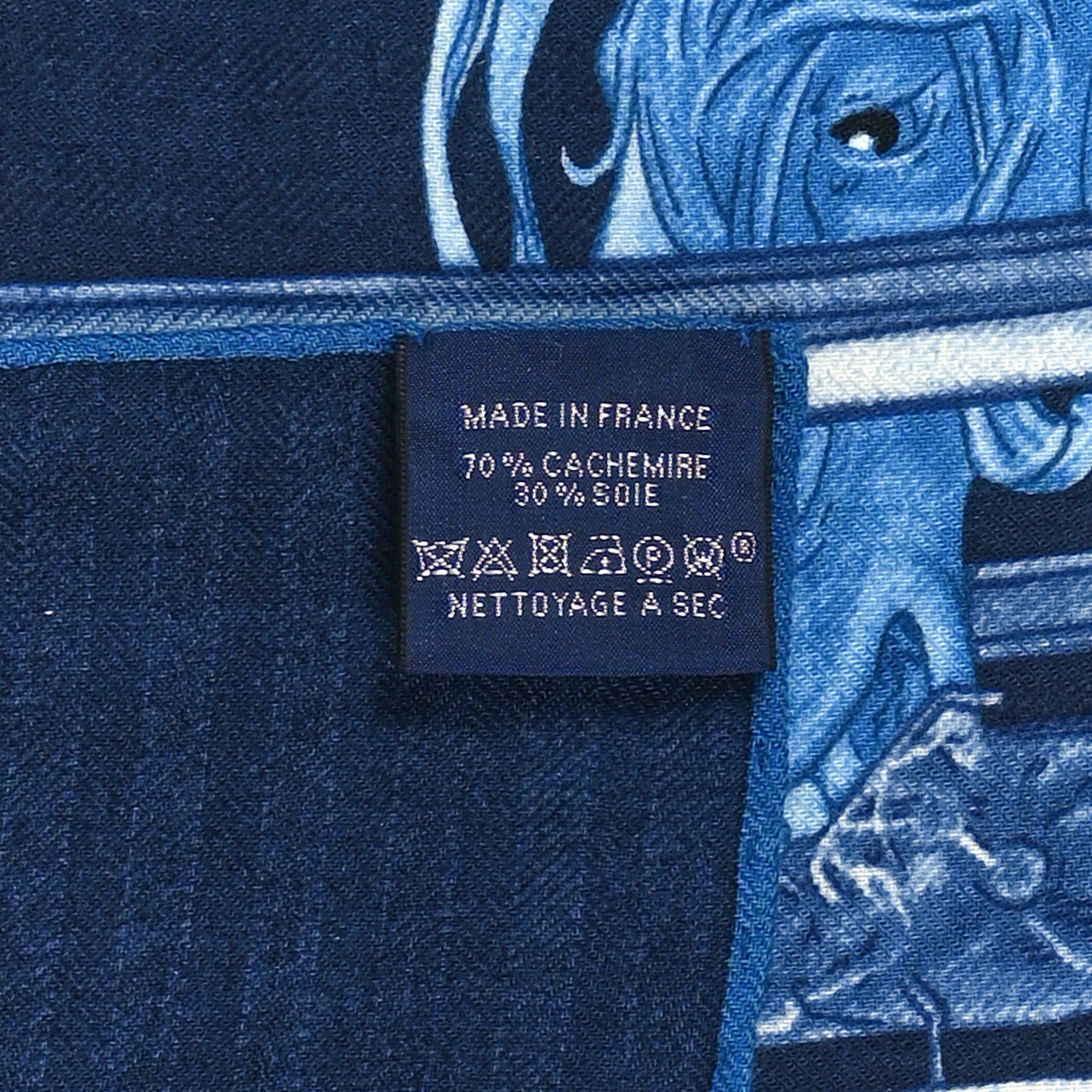 Hermes Cashmere Silk Grand Carrosse Royal Scarf 100 Marine Bleu White 2 of 3