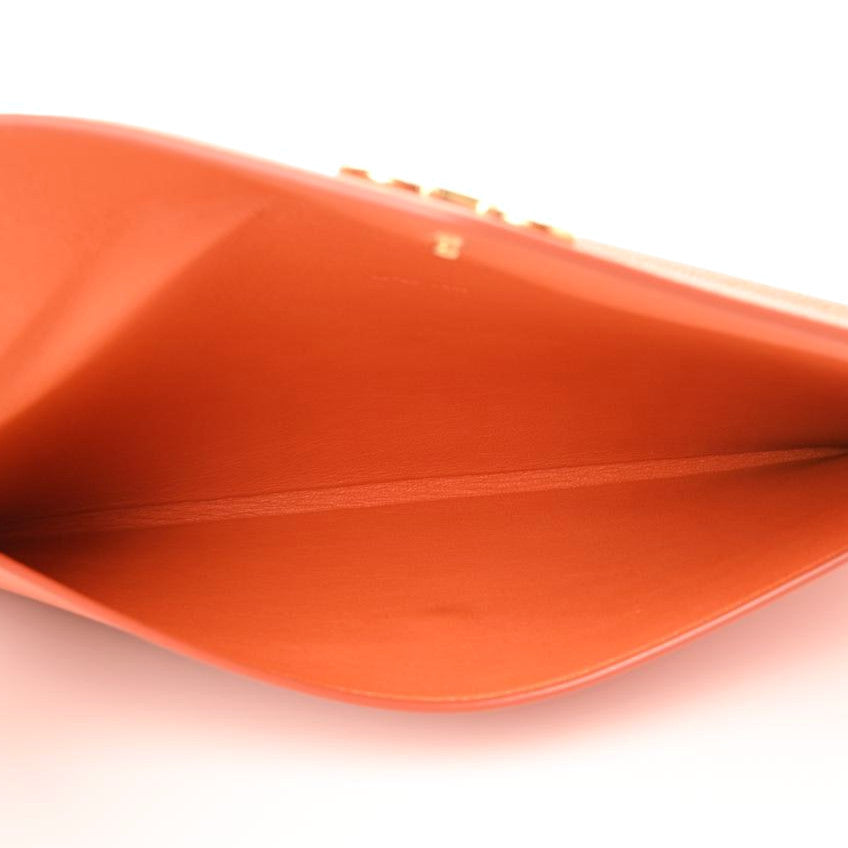Printed Calfskin Gancio Envelope Clutch Orange