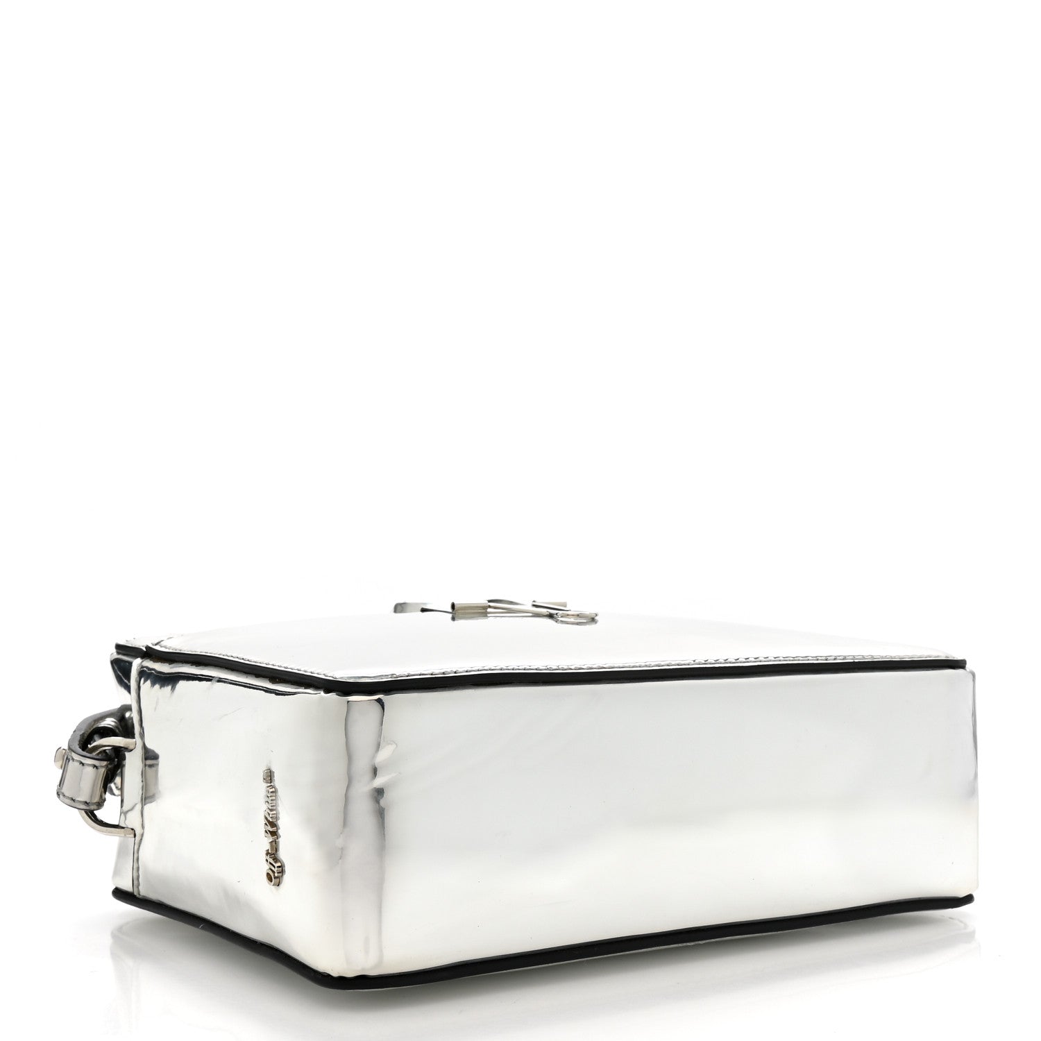 Off-White Patent Mirror Binder Clip Camera Belt Bag Silver 4 of 14