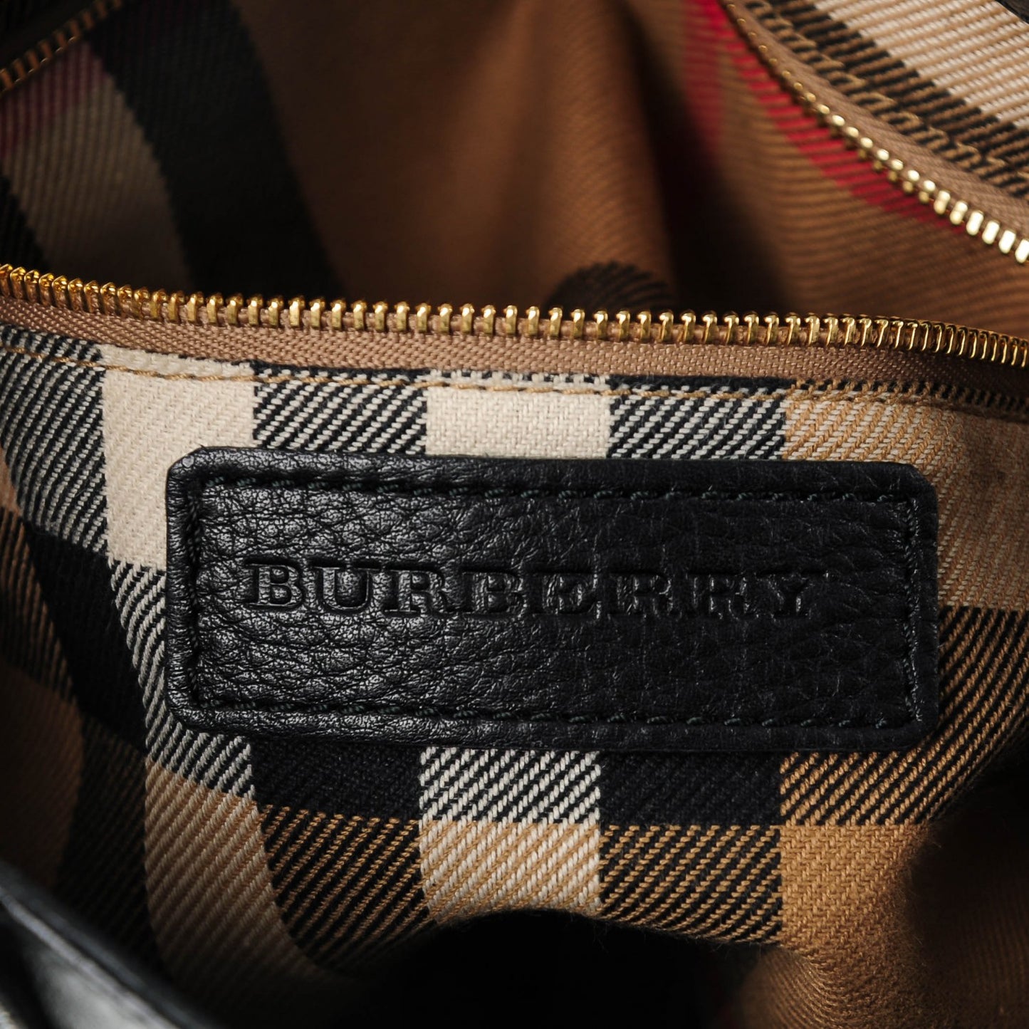 Calfskin House Check Small Banner Tote Black