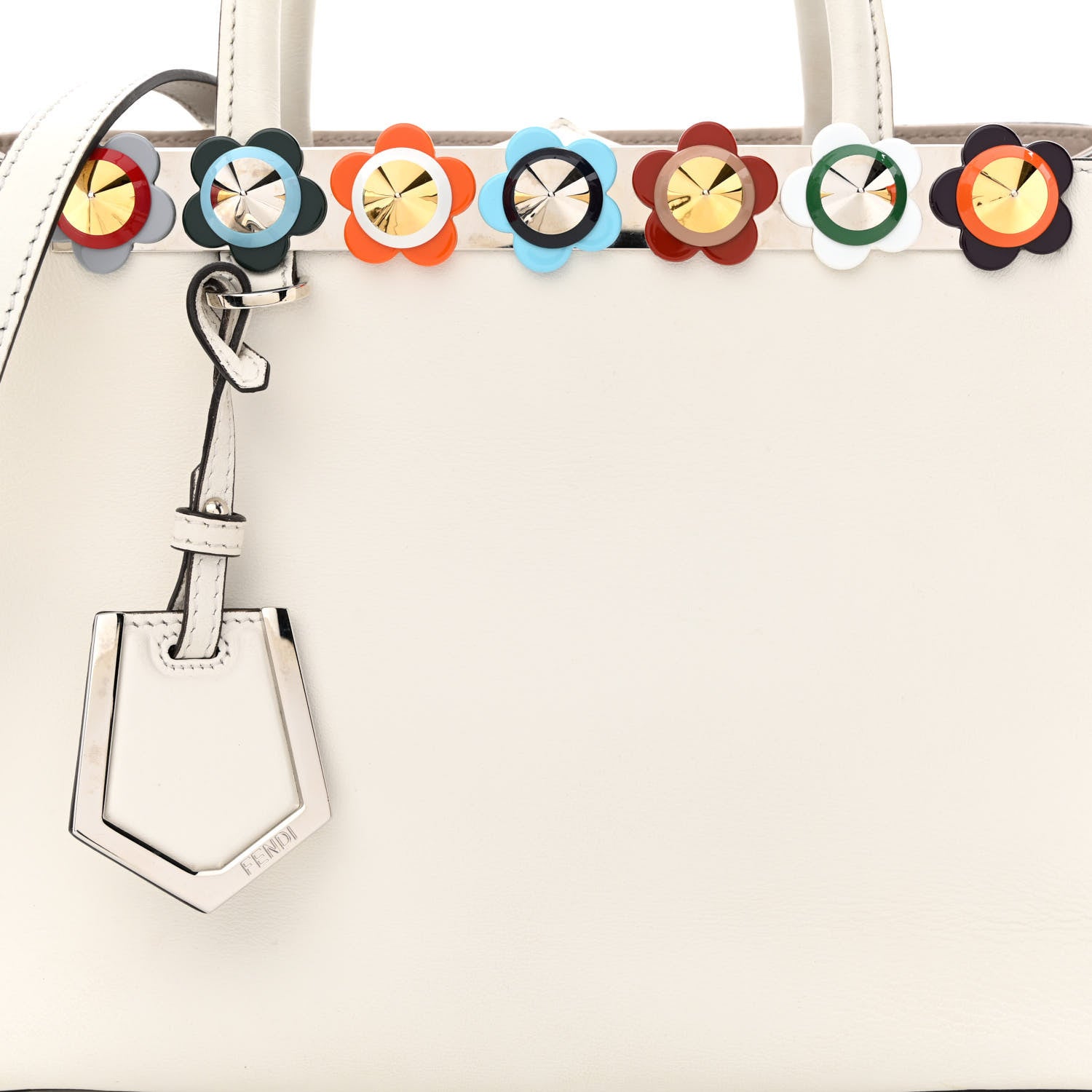 Fendi Calfskin PVC Flower Studs Petite 2Jours Tote White Ice Multicolor 8 of 13