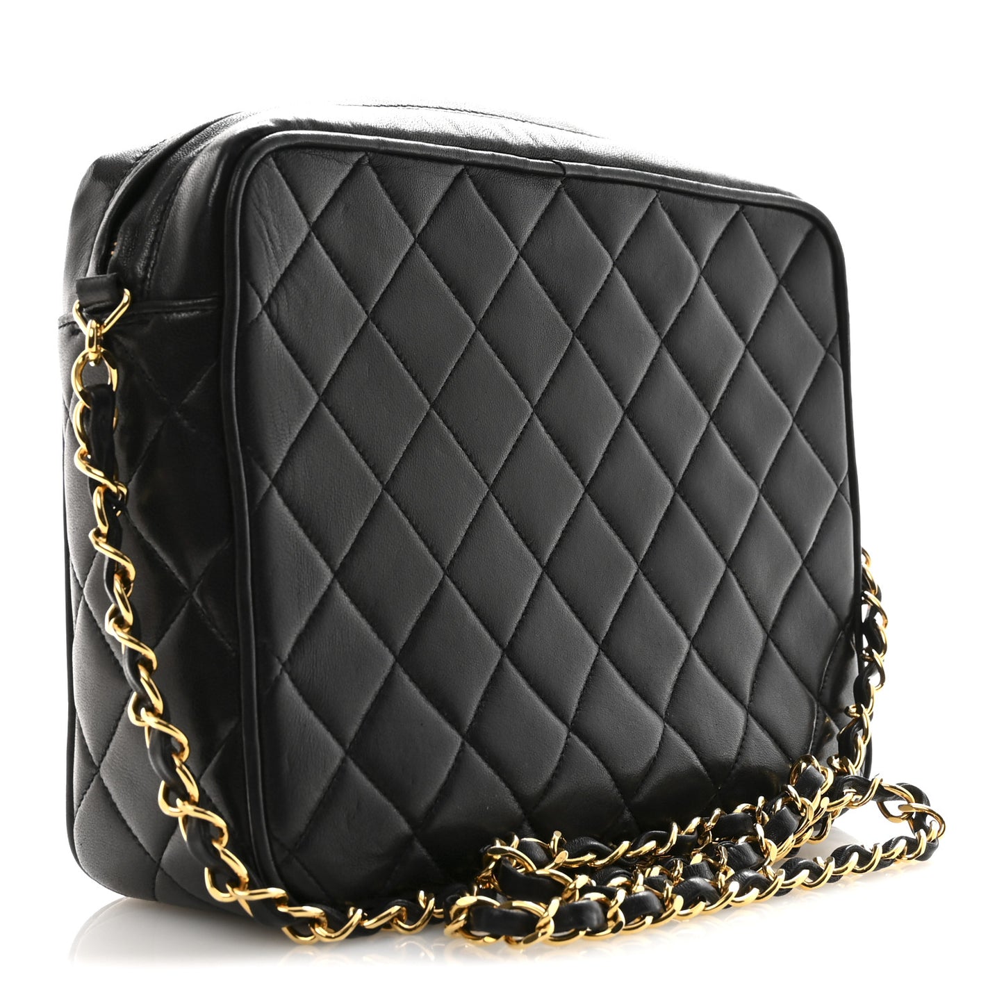 Lambskin Quilted Flap Camera Tassel Case Black