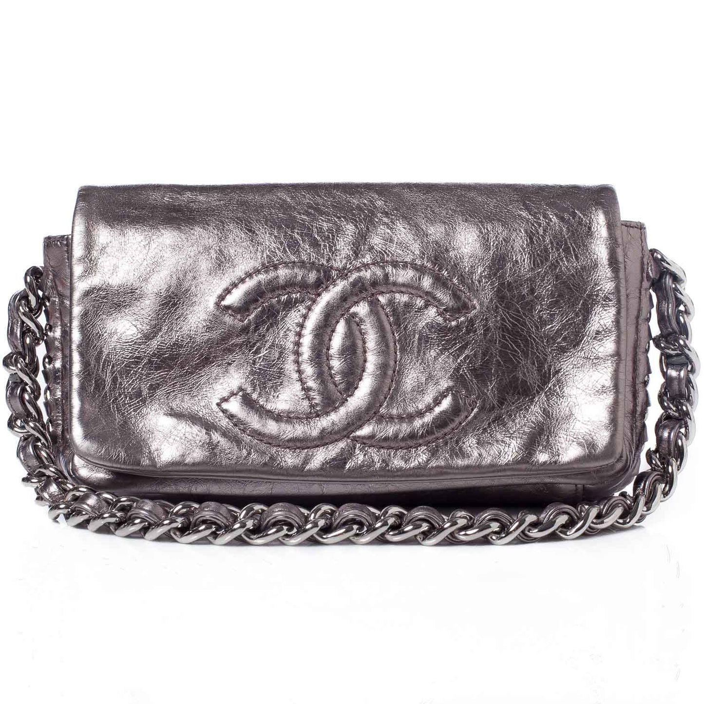 Leather Modern Chain Flap Bag Dark Silver