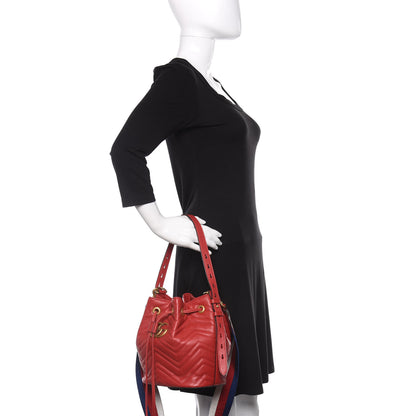 Gucci Calfskin Matelasse Sylvie Web GG Marmont Bucket Bag Hibiscus Red 3 of 15