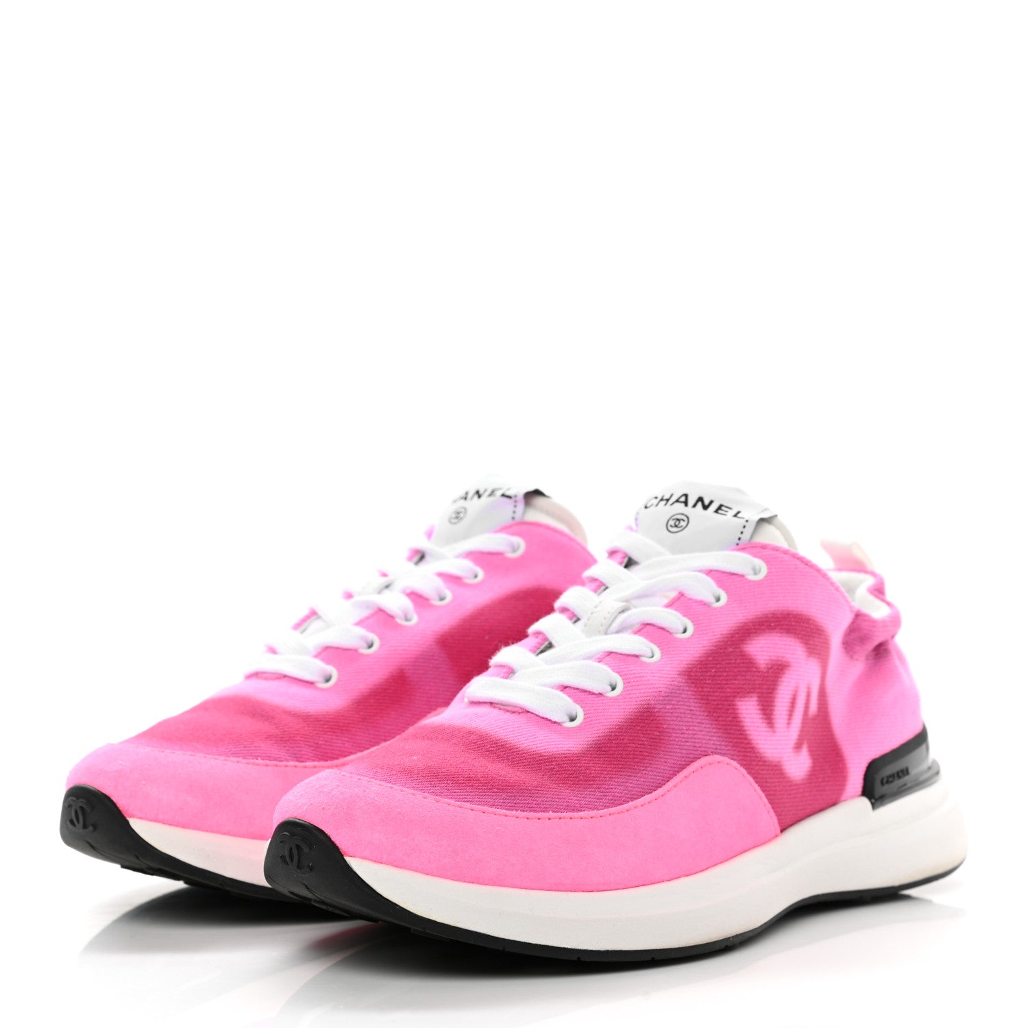 Chanel Denim Suede Calfskin Womens CC Sneakers 38 Pink 3 of 8
