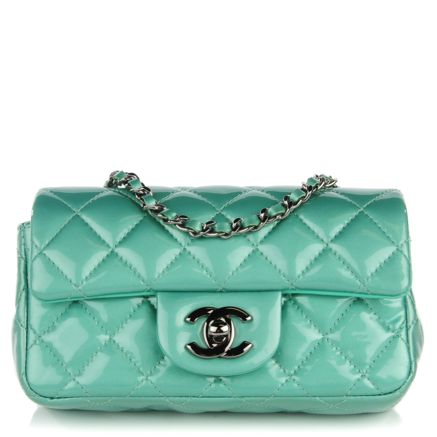Patent Quilted Extra Mini Flap Green