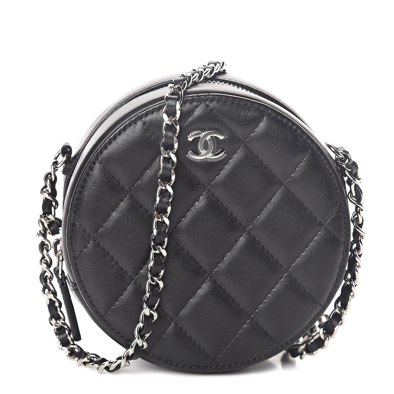 Chanel Lambskin Quilted Round Clutch With Chain Black 1 of 10