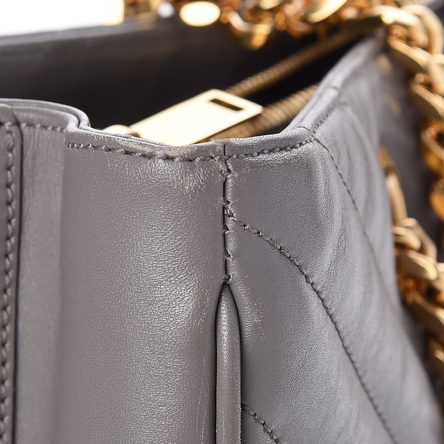 Smooth Calfskin Matelasse Chevron Large Monogram Shopping Bag Grey