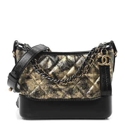 Chanel Metallic Crumpled Goatskin Quilted Small Gabrielle Hobo Black Gold 1 of 10