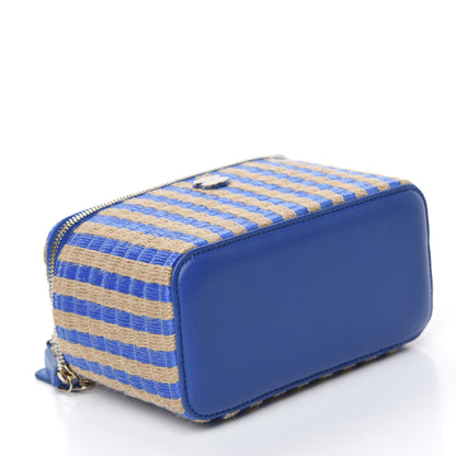 Chanel Raffia Jute Striped Small Vanity Case With Chain Blue Beige 4 of 11