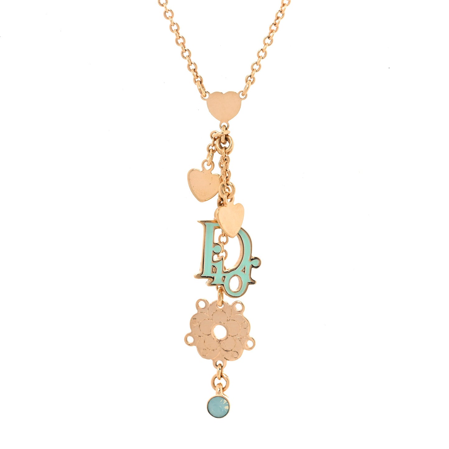 Resin Flower Heart Logo Charm Necklace Blue