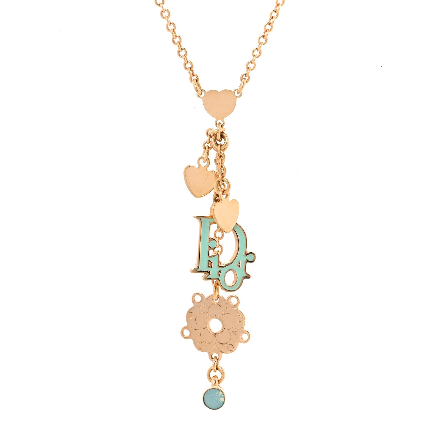 Christian Dior Resin Flower Heart Logo Charm Necklace Blue 4 of 6