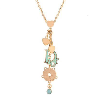 Christian Dior Resin Flower Heart Logo Charm Necklace Blue 4 of 6
