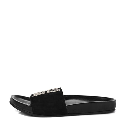 Givenchy Suede Sequin Logo Womens Slide Sandals 39 Black 1 of 7