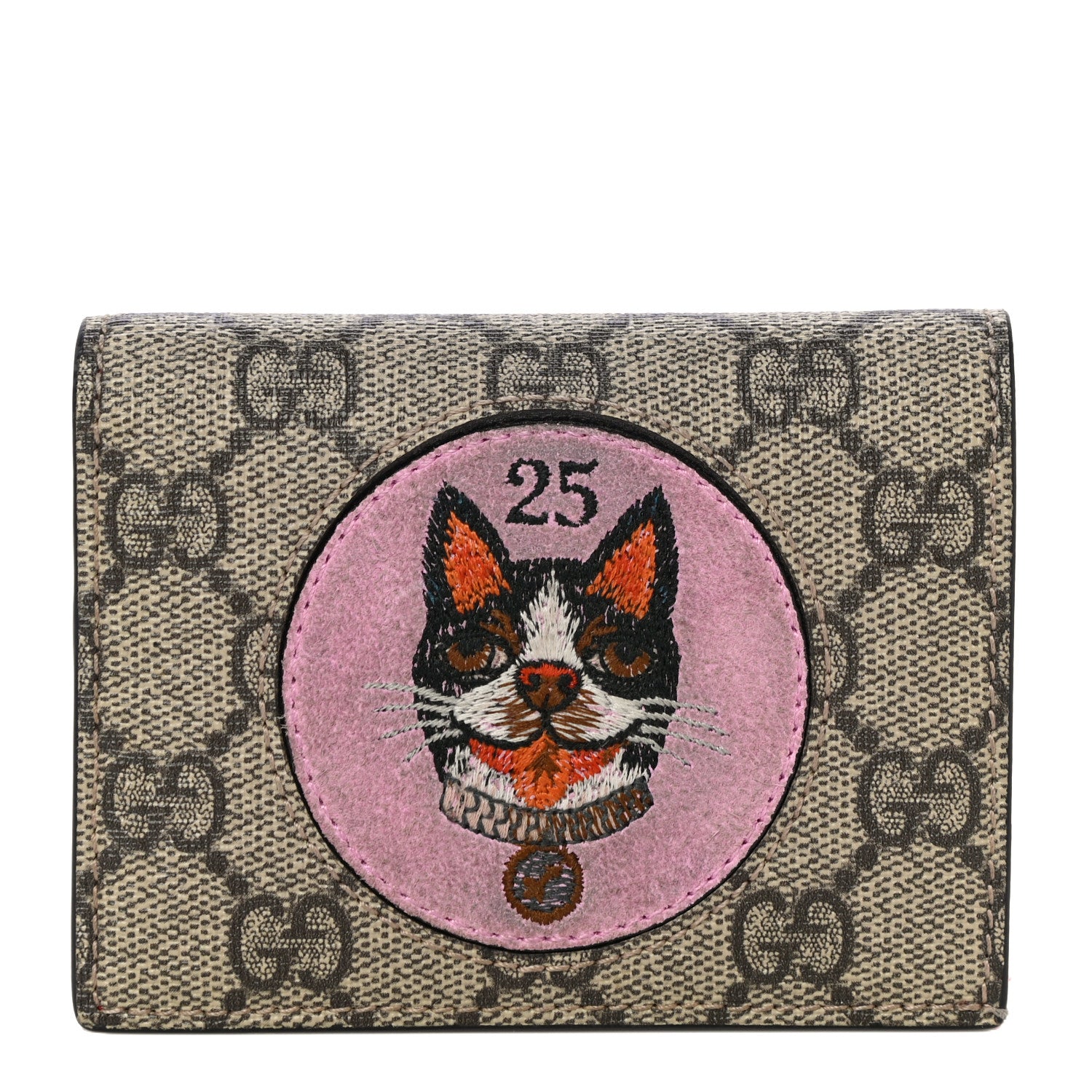 Gucci GG Supreme Monogram Bosco Patch Card Case Wallet Beige Malva Hibiscus Red 1 of 14