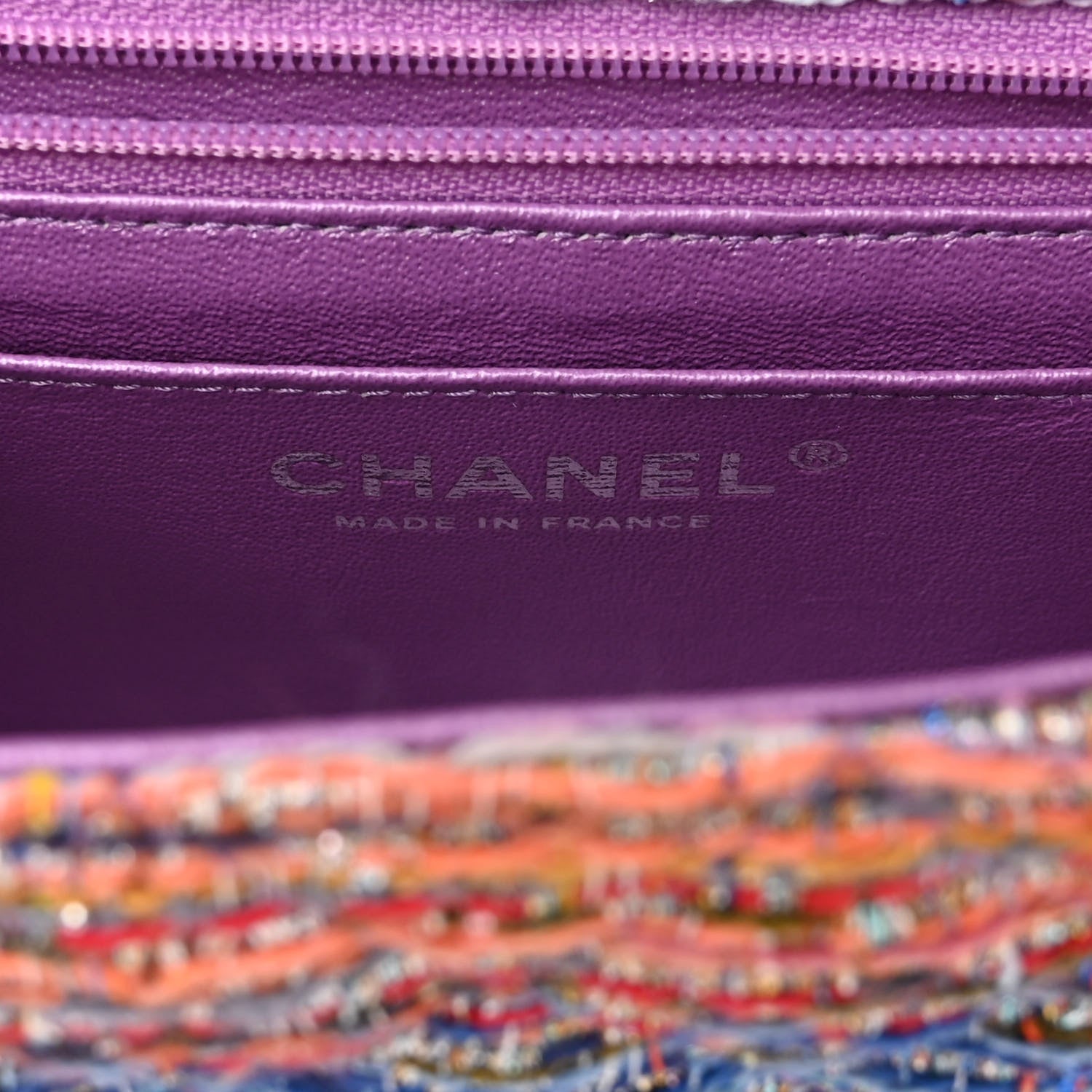 Chanel Tweed Quilted Mini Rectangular Flap Blue Pink Orange 6 of 11