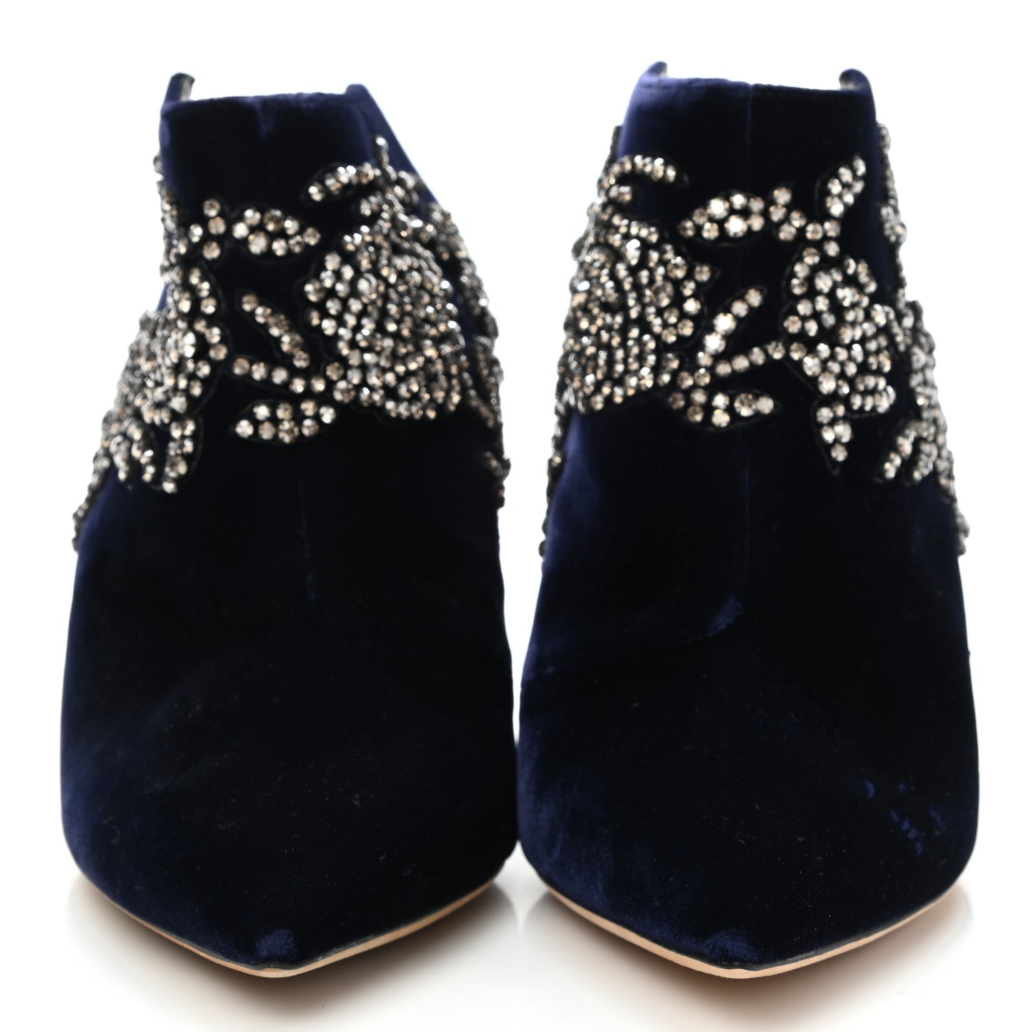 Velvet Crystal Peony Embellished Caroline High Heel Mules 37.5 Dark Blue