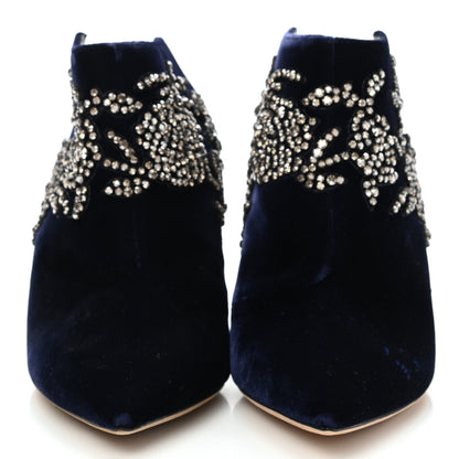 Jimmy Choo Velvet Crystal Peony Embellished Caroline High Heel Mules 37.5 Dark Blue 2 of 7