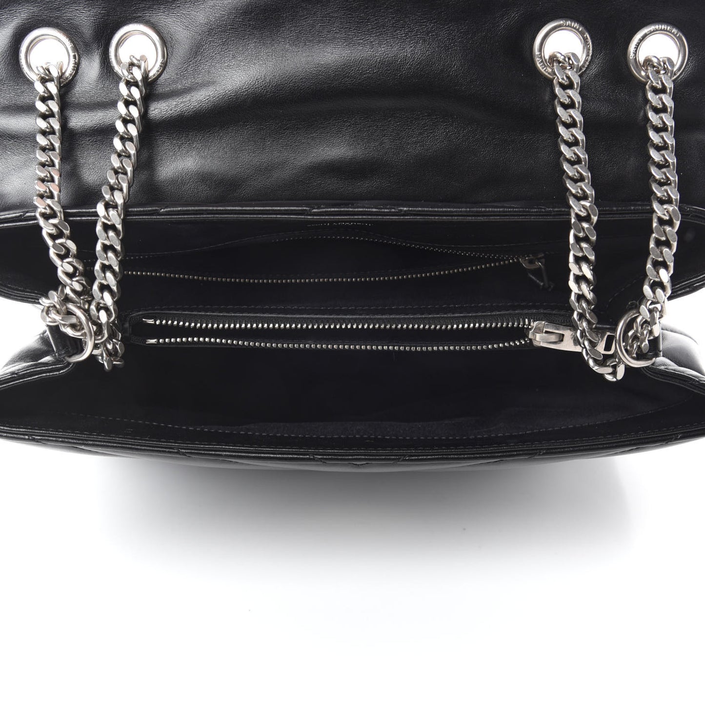 Calfskin Y Quilted Monogram Medium Loulou Chain Satchel Black