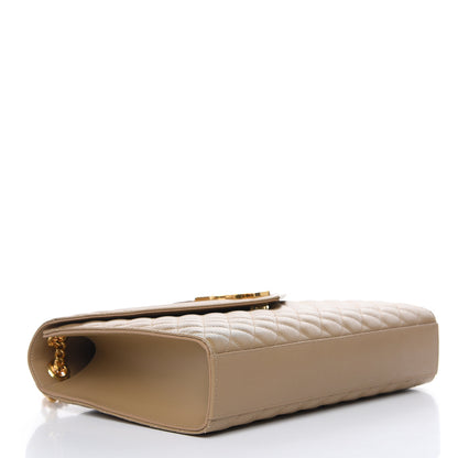 Saint Laurent Grain De Poudre Mixed Matelasse Large Triquilt Monogram Satchel Dark Beige 4 of 9