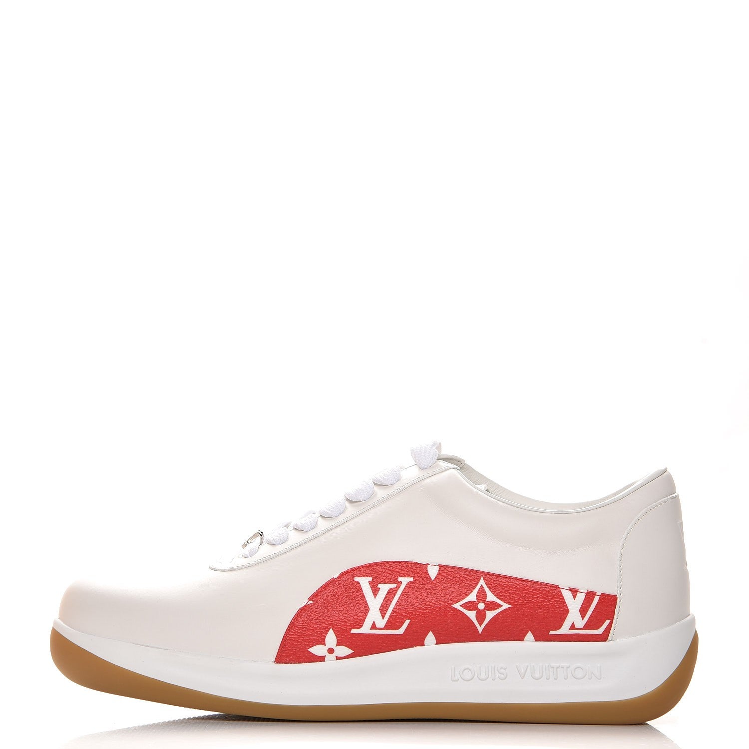 Louis Vuitton X SUPREME Calfskin Monogram Sneakers 6 White Red 1 of 10