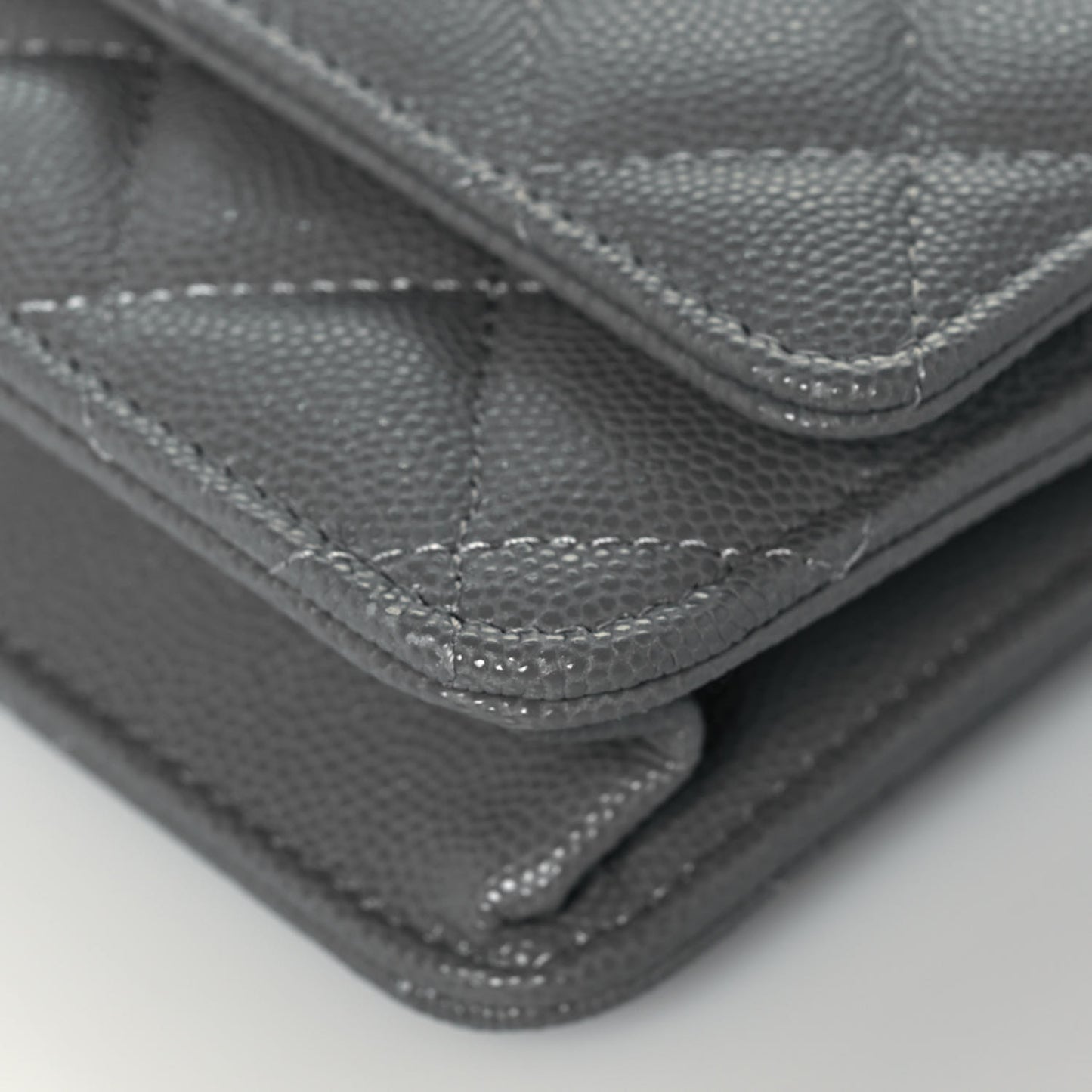 Caviar Quilted Wallet On Chain WOC Dark Grey