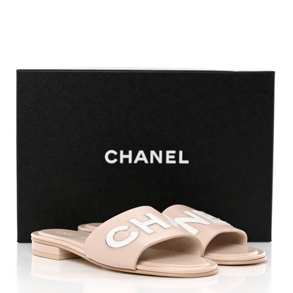 Chanel Calfskin Patent Calfskin Logo Mules 36.5 Beige 12 of 12