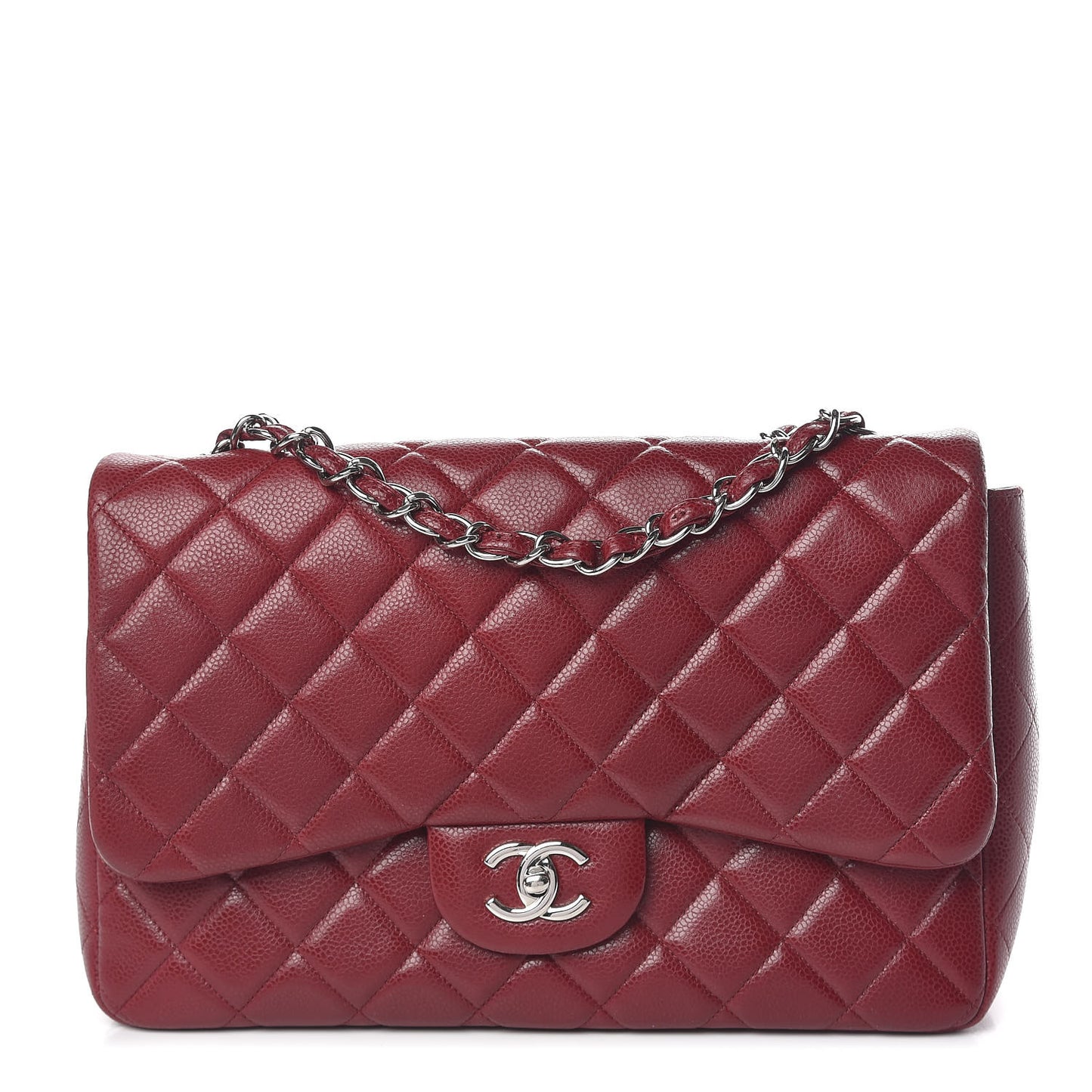 Caviar Quilted Jumbo Single Flap Dark Red