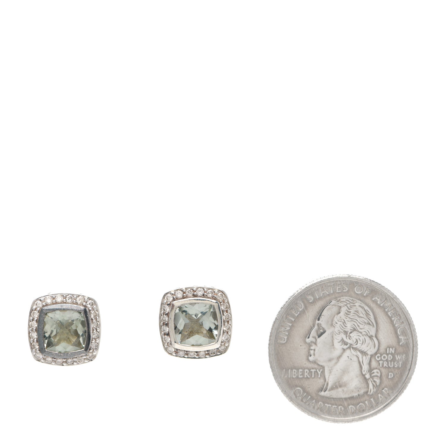 David Yurman Sterling Silver Diamond Prasiolite 7mm Petite Albion Earrings 2 of 4