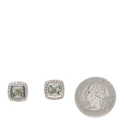 David Yurman Sterling Silver Diamond Prasiolite 7mm Petite Albion Earrings 2 of 4