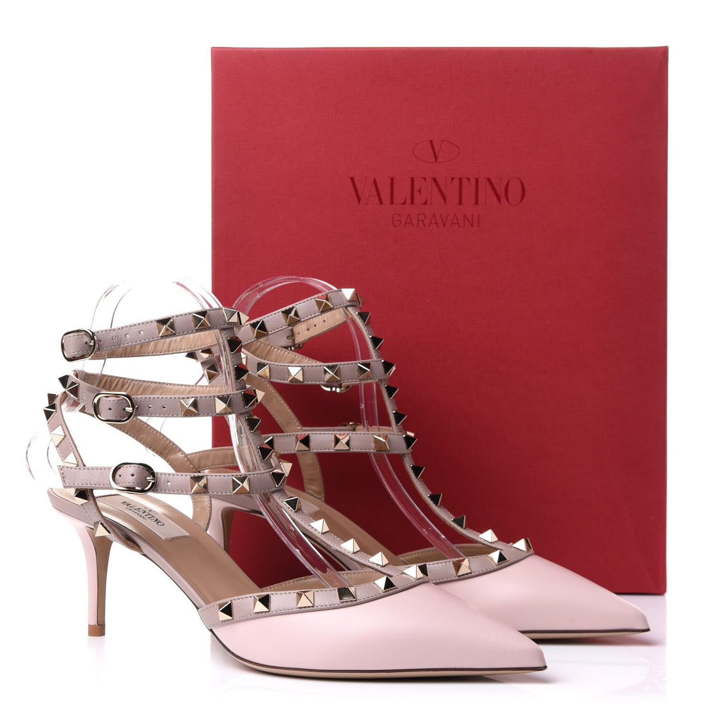 Calfskin Nappa Rockstud Ankle Strap 65mm Pumps 40 Rose Quartz Poudre