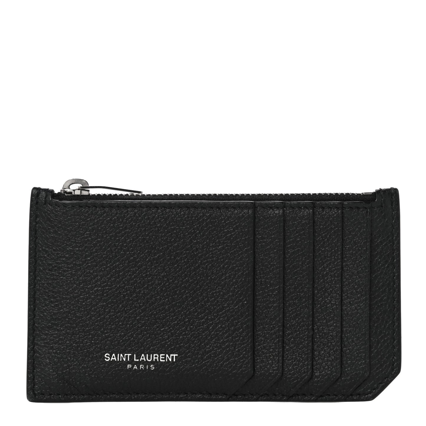 Grained Calfskin 5 Fragments Zip Pouch Card Holder Black