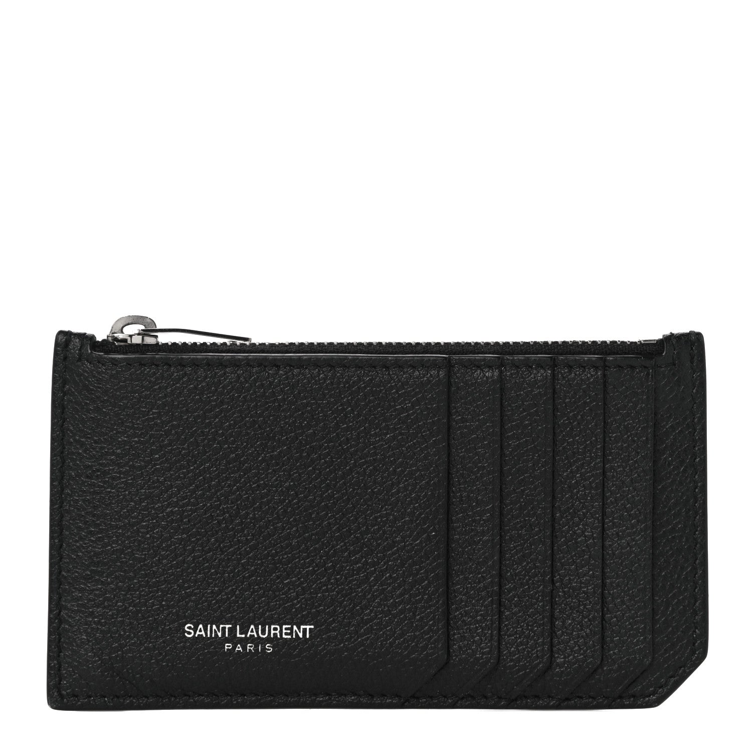 Saint Laurent Grained Calfskin 5 Fragments Zip Pouch Card Holder Black 1 of 10