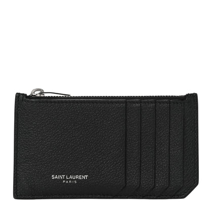 Saint Laurent Grained Calfskin 5 Fragments Zip Pouch Card Holder Black 1 of 10