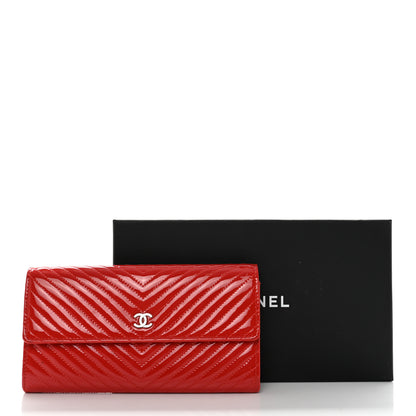 Chanel Patent Chevron Quilted Large Gusset Flap Wallet Red 10 of 10