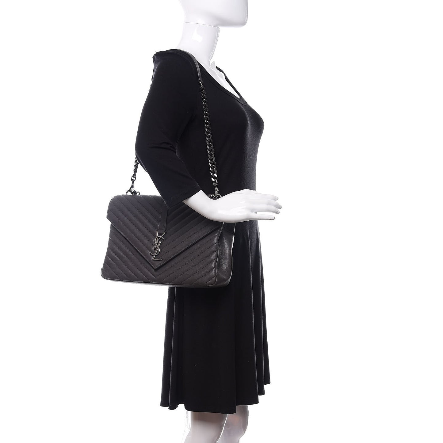 Sheepskin Matelasse Chevron Monogram Large College Satchel Dark Anthracite