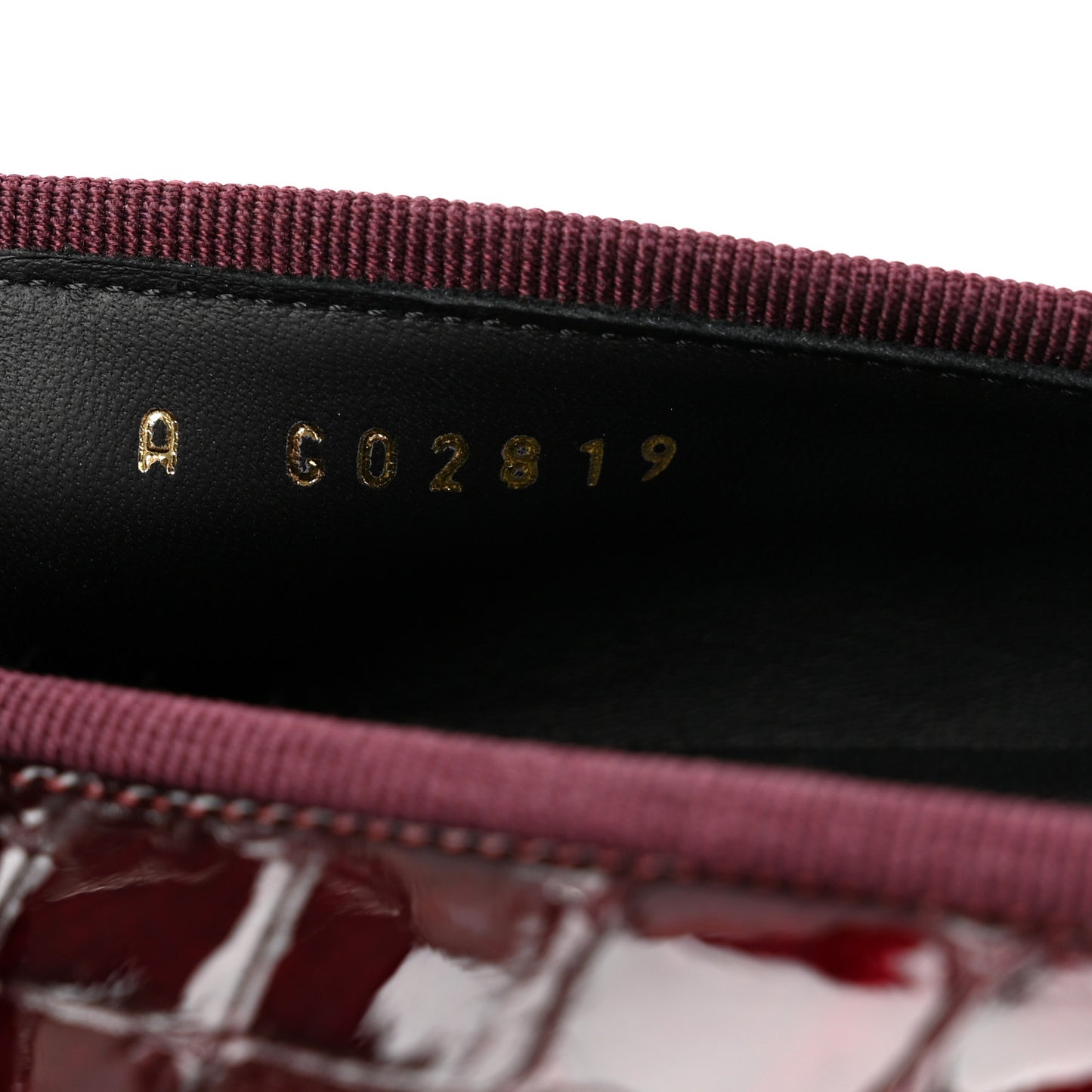 Patent Calfskin Crocodile Embossed Ballerina Flats 38 Dark Burgundy Black