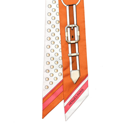 Hermes Silk Grand Tralala Twilly Creme Roux Corail 2 of 5