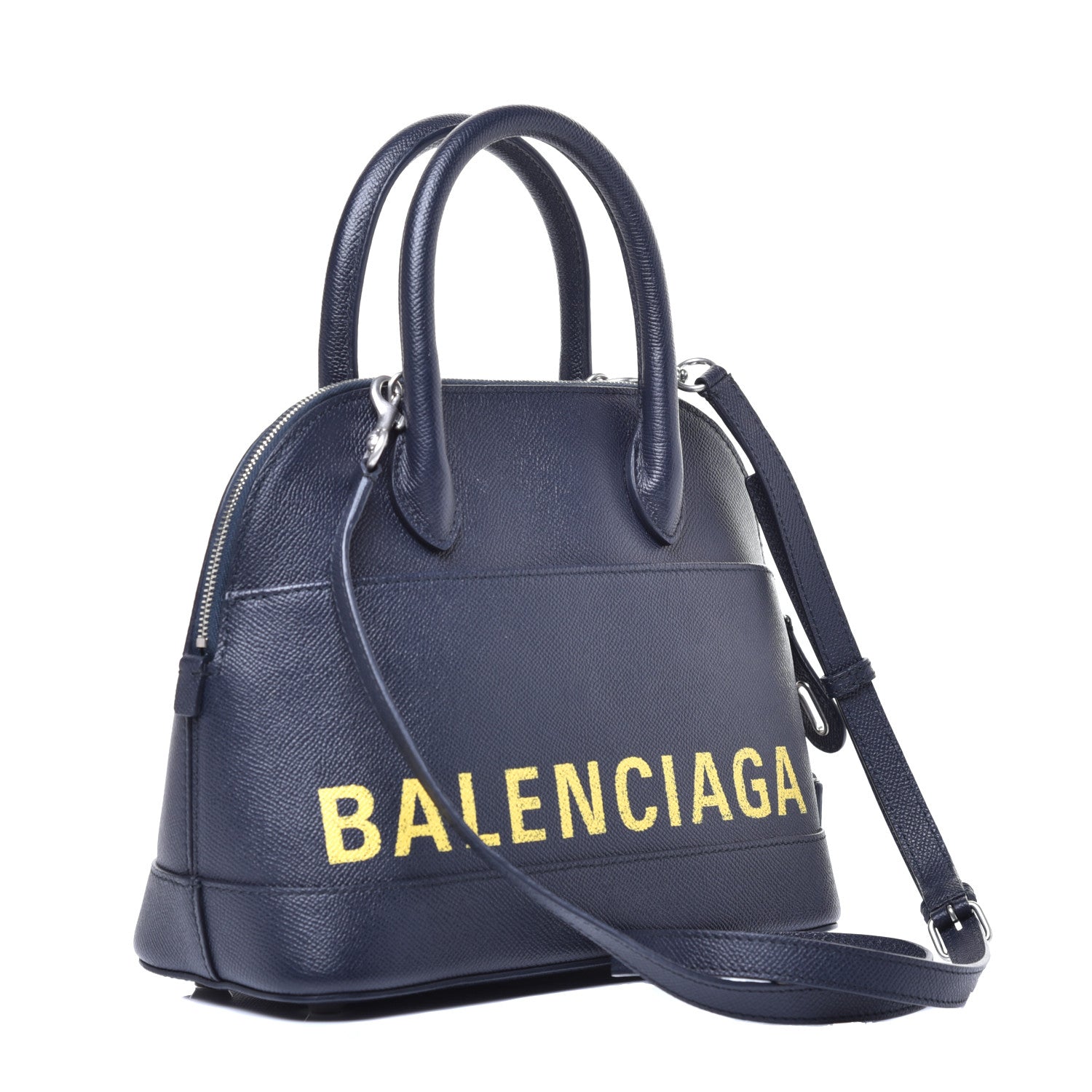 Balenciaga Signature Grained Calfskin Logo S Ville Top Handle Bag Bleu Tempete Jaune 3 of 8