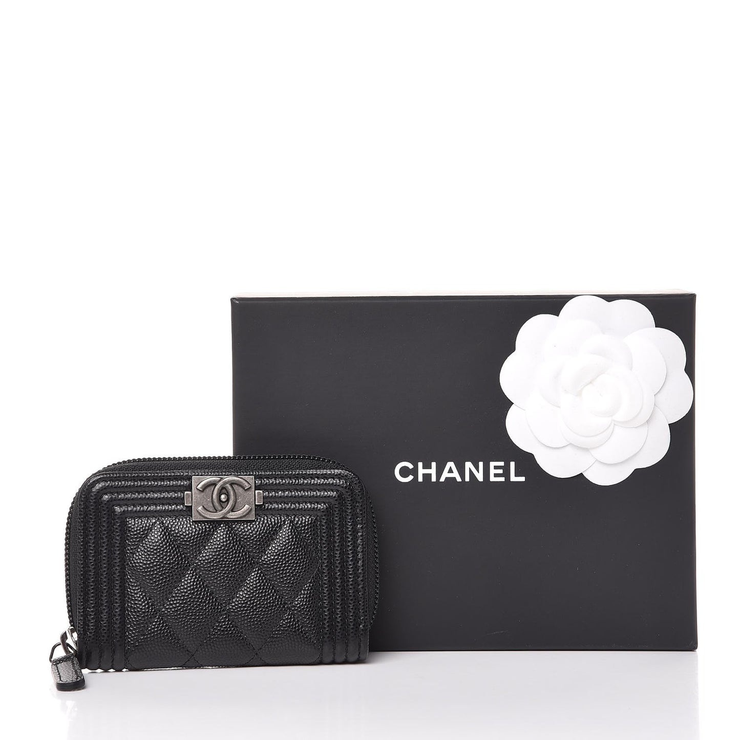 Caviar Quilted Boy Zip Around Coin Purse Wallet Black